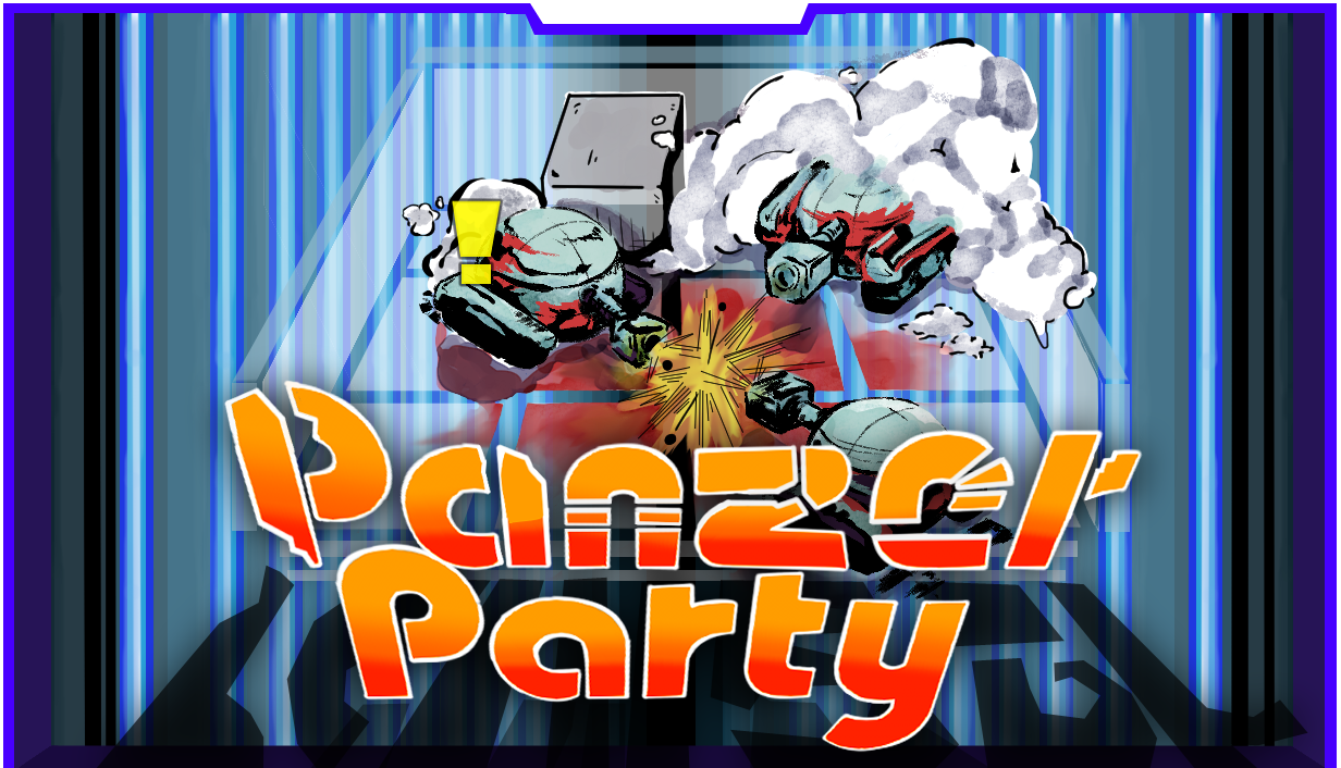Titelbild von Panzer Party mit einem kleinen Panzer auf einer beleuchteten Spielfläche.